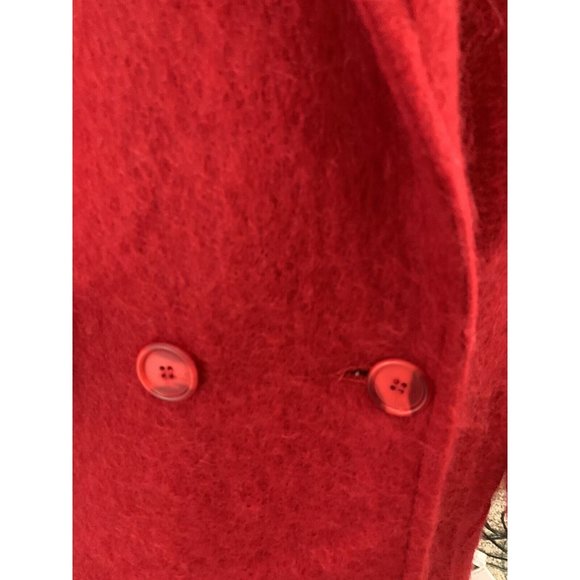 Vtg Leslie Fay Womens M/L Red Mohair Trench Coat Buttoned Front Pockets … - Picture 7 of 9